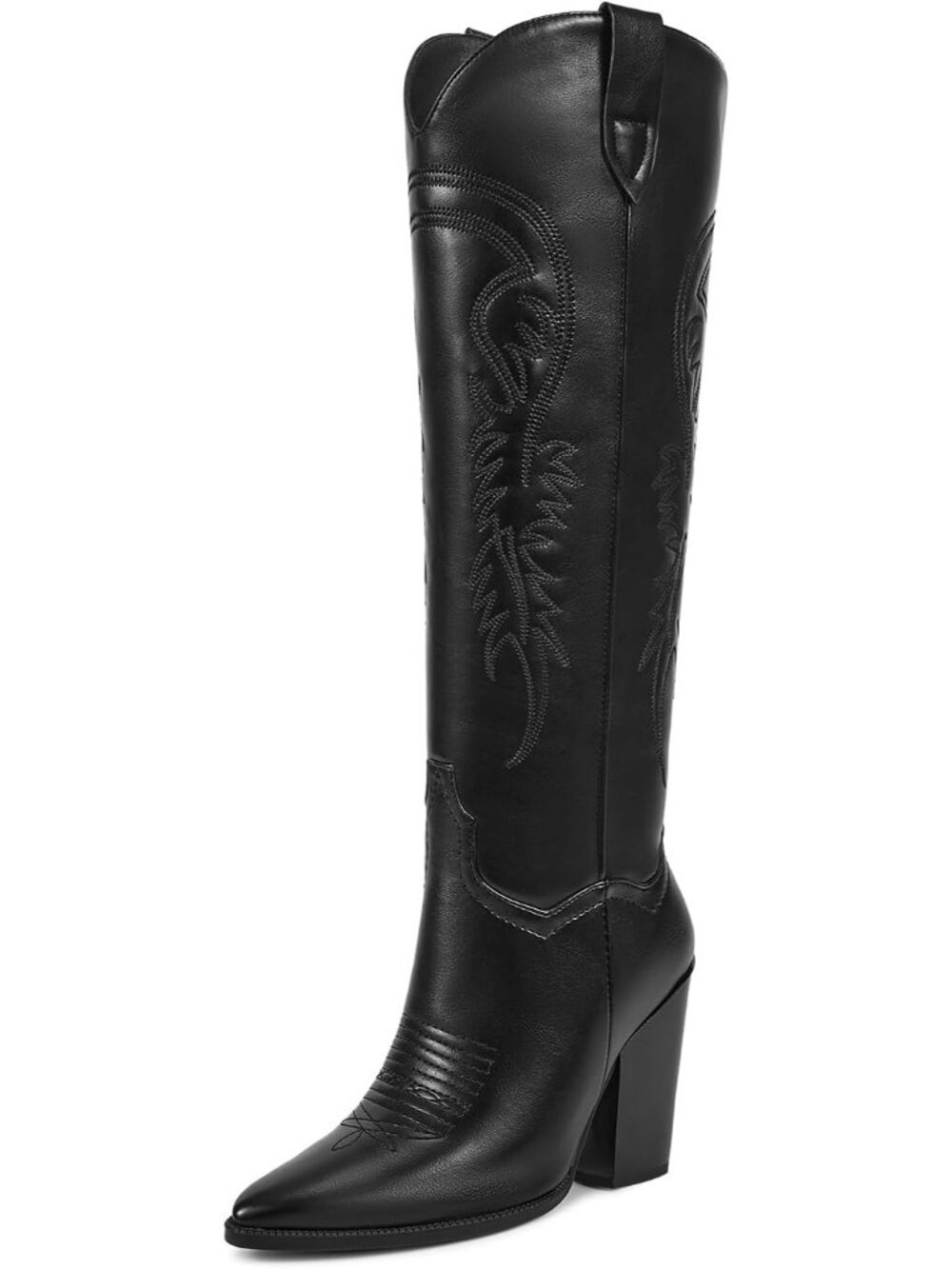 Women's Black Suede Pointed Toe Side Zipper Comfortable Cowboy Knee High Boots
